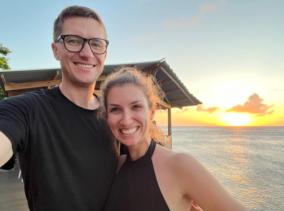The couple finally flew to the Caribbean