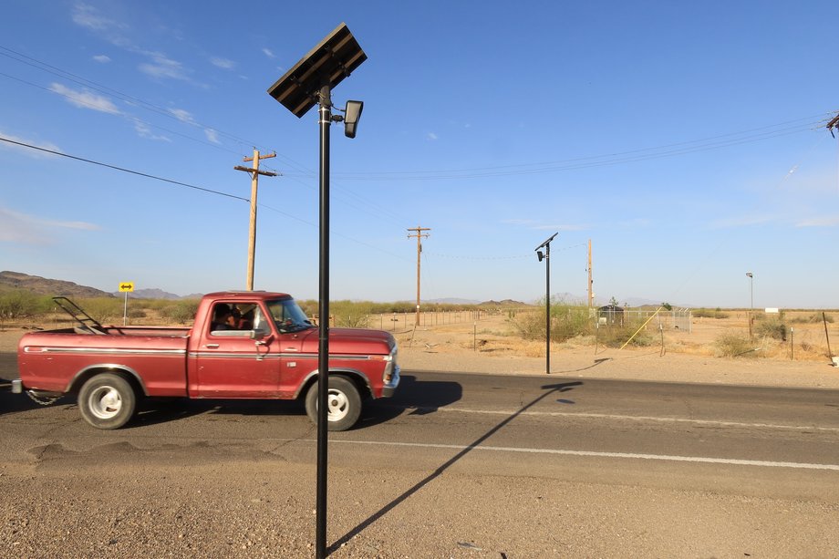 ALPR poles from Flock Safety installed just outside Tohono O'odham Nation land in Arizona