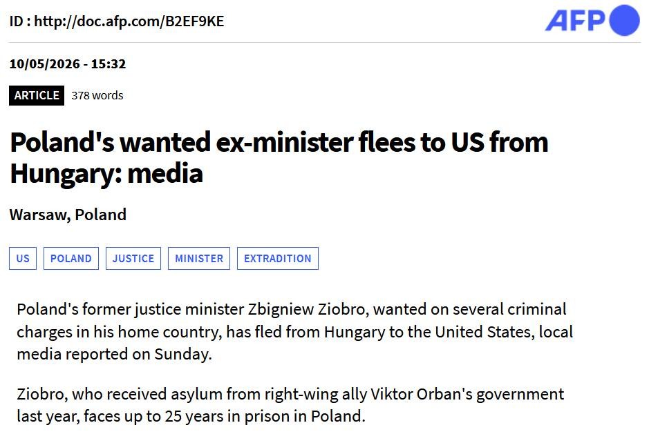 AFP published a cable about Zbigniew Ziobro