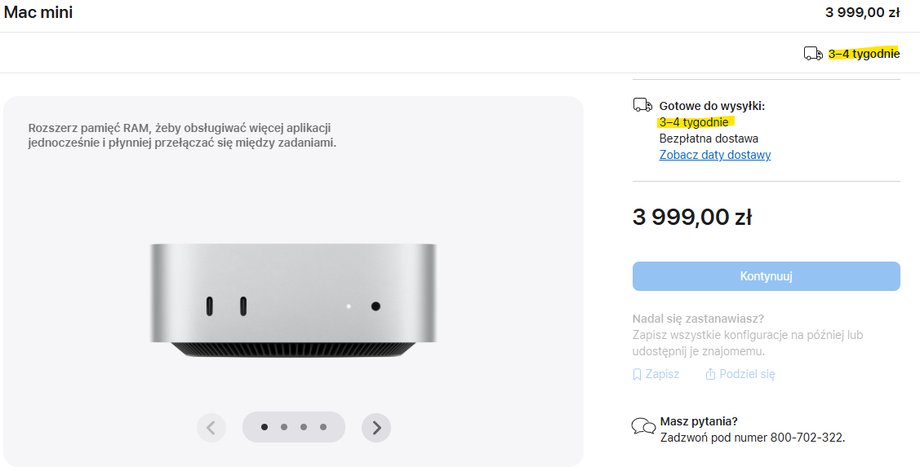 You currently have to wait several weeks for delivery of a new Mac mini or Studio purchased on Apple's website.