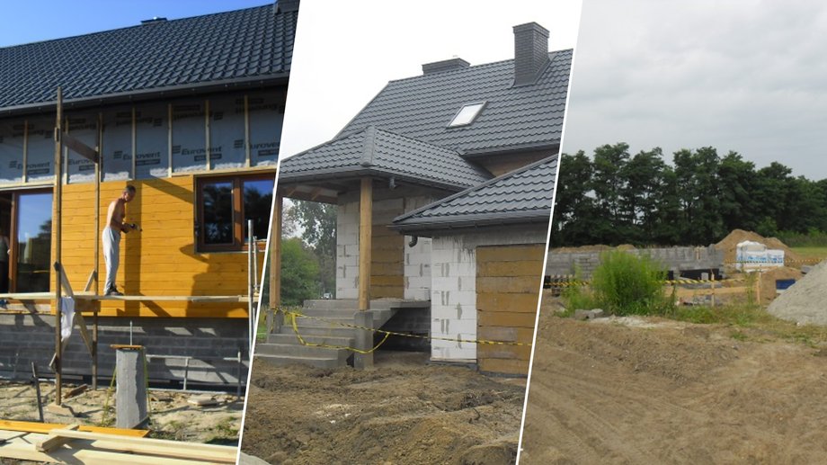 Stages of building a house. In the photo, Mrs. Danuta's husband