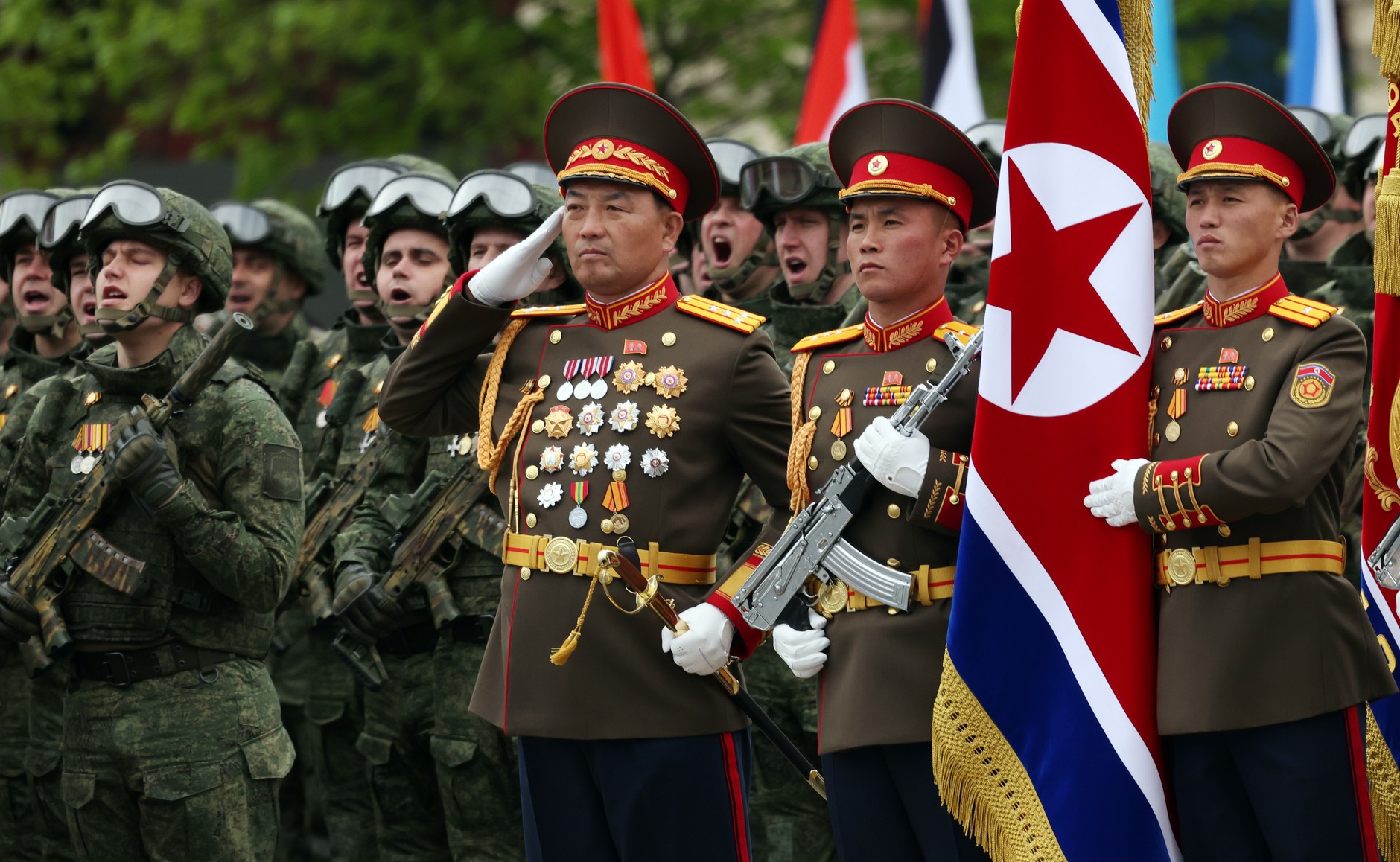 North Korean officers participating in the Victory Day parade on Red Square, Moscow, May 9, 2026.