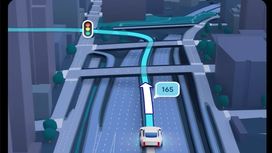 The new three-dimensional road view will make orientation at complex intersections much easier.