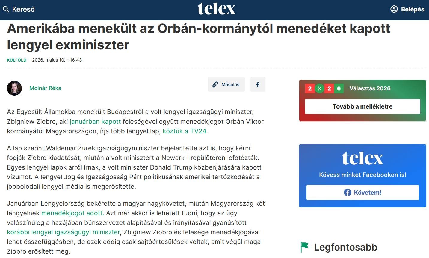 About Zbigniew Ziobro he writes, among others: Telex