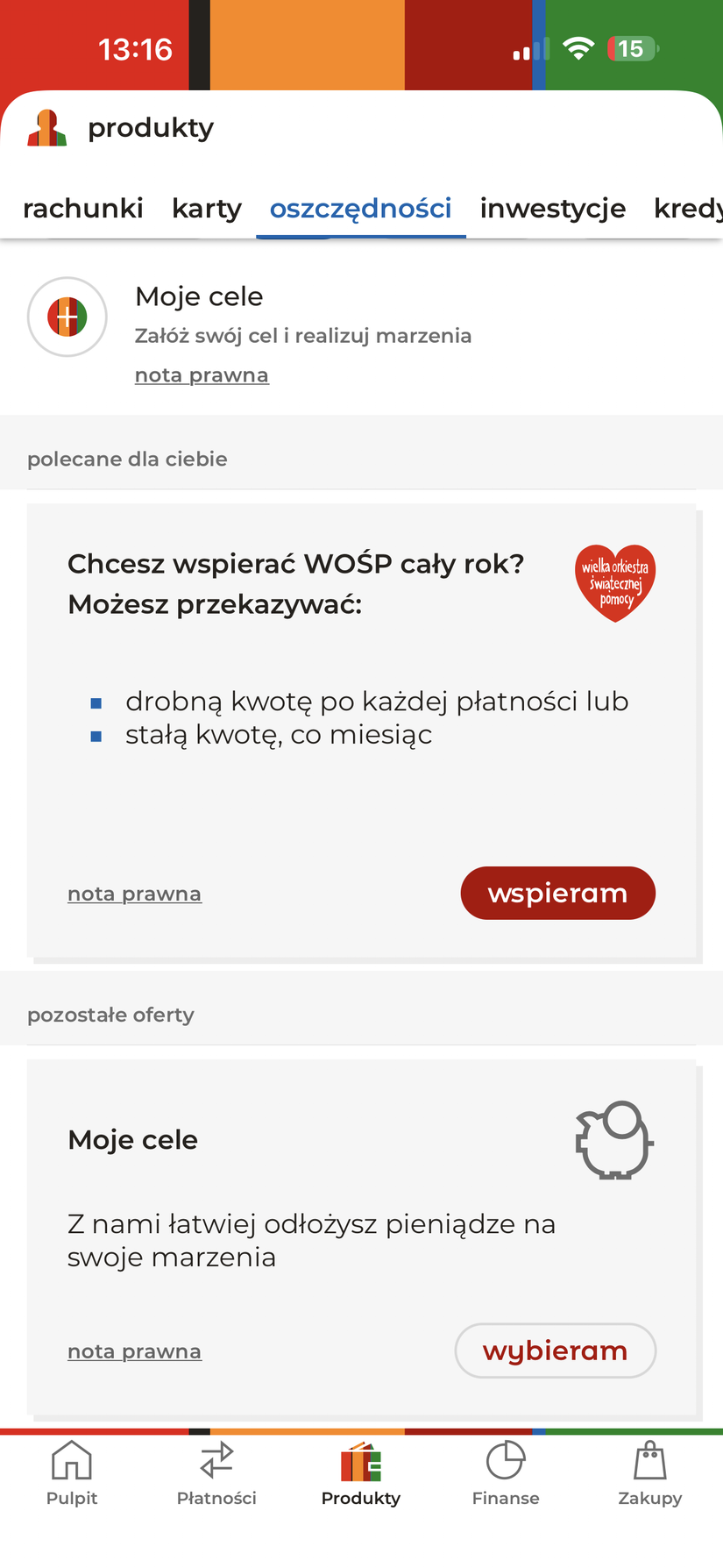 mBank application and savings goals