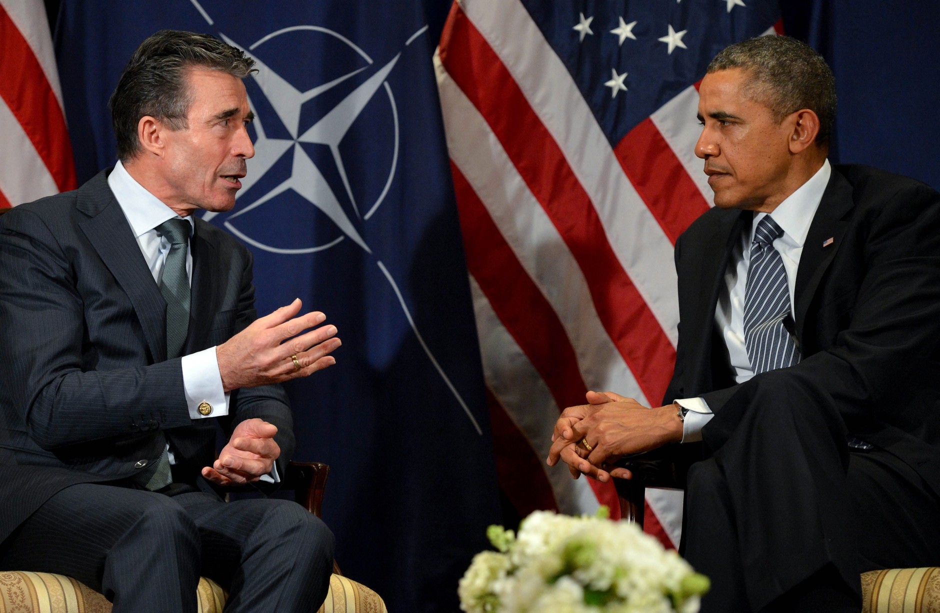 Anders Fogh Rasmussen, Secretary General of NATO, and Barack Obama, President of the USA, at NATO headquarters. Brussels, 26 March 2014
