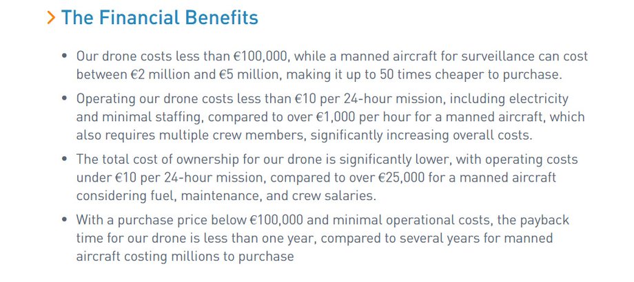 Celeste dAS10 drone - economic advantages - Celeste calculations, where, among others, in 10E/24h it omits the operator's remuneration, but it is already mentioned in the case of competitive drones