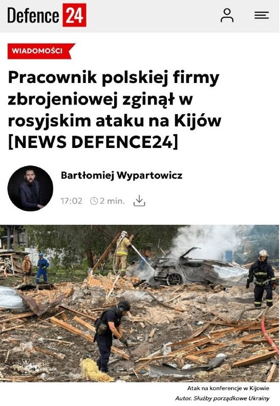 Polish Defense Firm Employee Killed in Russian Strike — A Polish defense company employee was killed today in a Russian