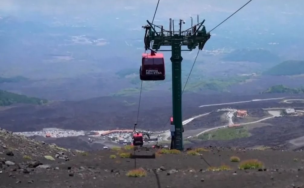 Drone Footage Reveals Striking Route of Etna Cable Car Amidst Volcanic Activity — The Etna cable car offers stunning vie