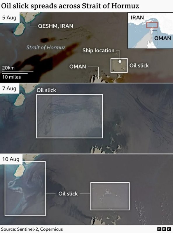 Massive Oil Spill Equivalent to Kharkiv Detected in Hormuz Strait — An oil spill over 300 square kilometers, comparable