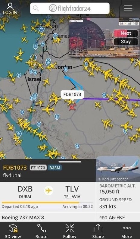 Aircraft with Over 150 Passengers Sends Hijacking Alert — An aircraft from Dubai to Tel Aviv reported a hijacking, promp