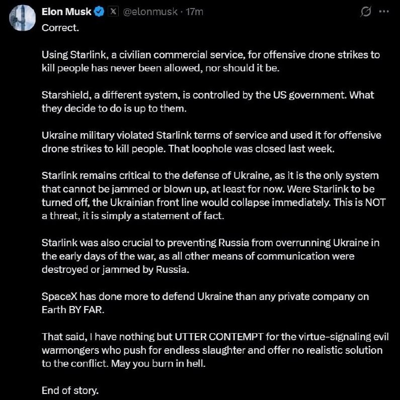 Ukraine Misused Starlink for Drone Strikes, Elon Musk Claims — Elon Musk states Ukraine violated Starlink usage terms fo